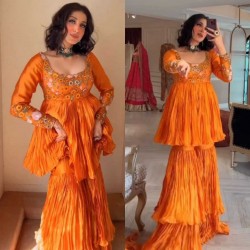 Organge Georgette crush fabric sharara suit